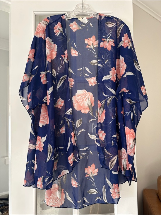 emory park Tops - emory park Navy Floral Sheer Overlay with Pink Rose Accents
